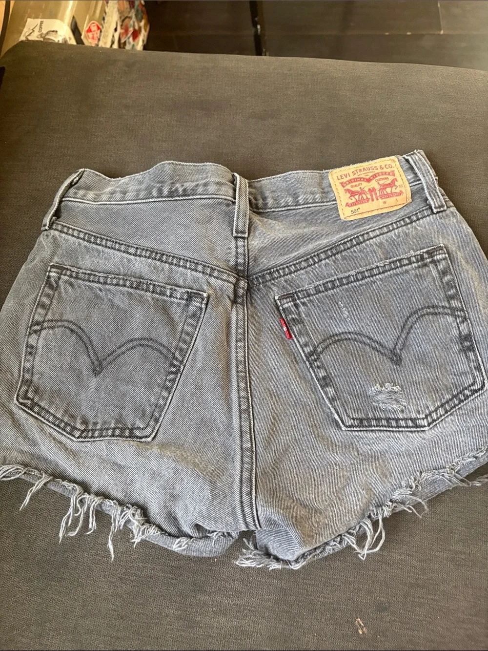 Levi's Gray Distressed High-Waist Jean Shorts